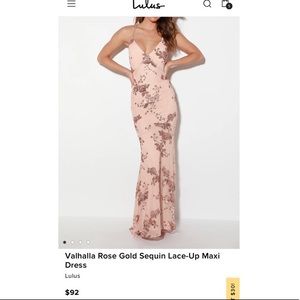 NWT Lulus Valhalla Rose Gold Sequin Maxi Dress XS
